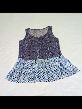 Source Unknown Navy and Light Blue Mixed-Print Sleeveless Tank